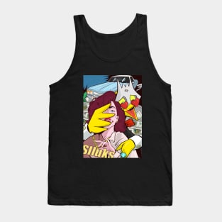 Dope chicken cartoon figure hugging pop art style illustration Tank Top